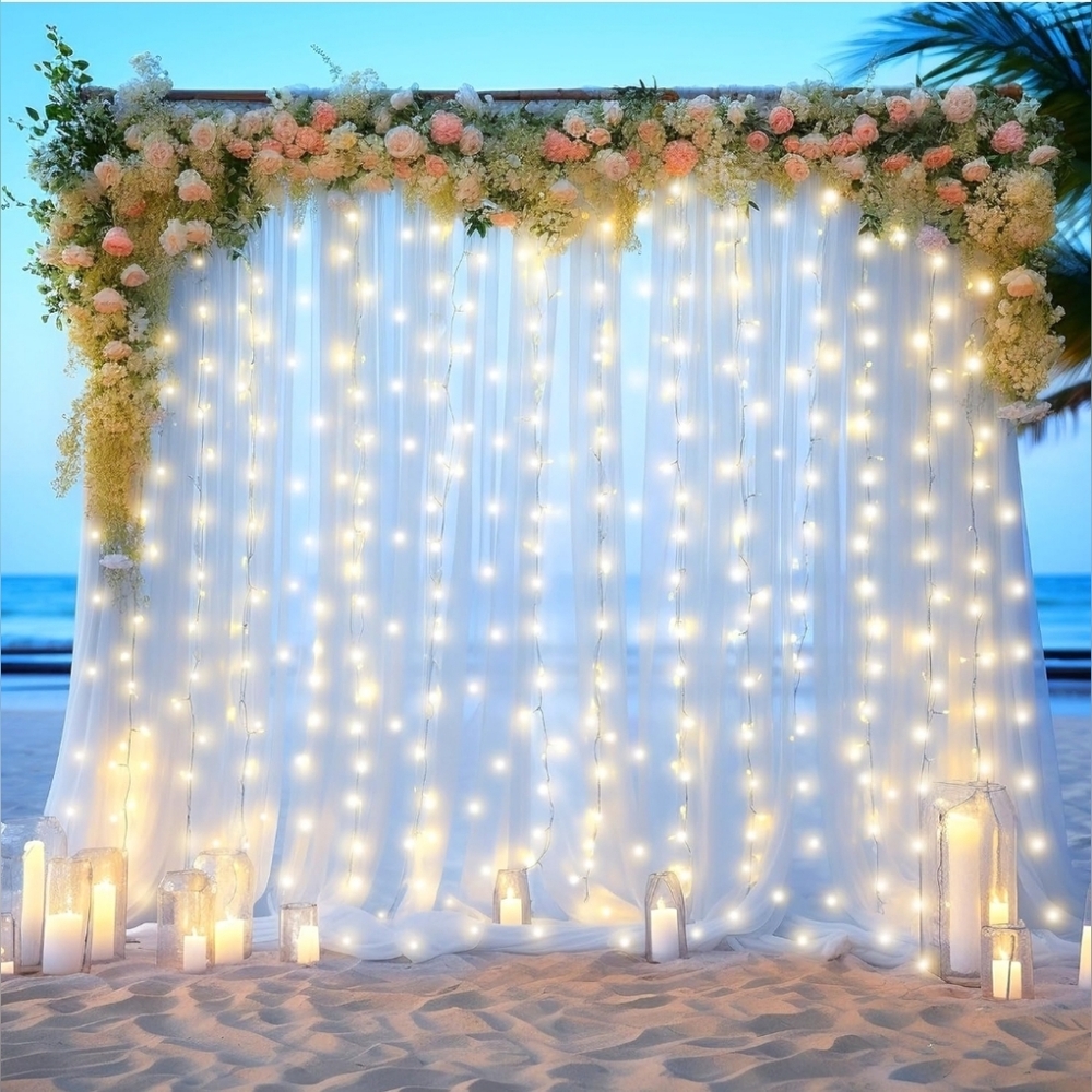 Sheer White Curtain Panel 16ft X 5ft 16x5 Party Wedding Backdrop Display Drape - Picture 5 of 8